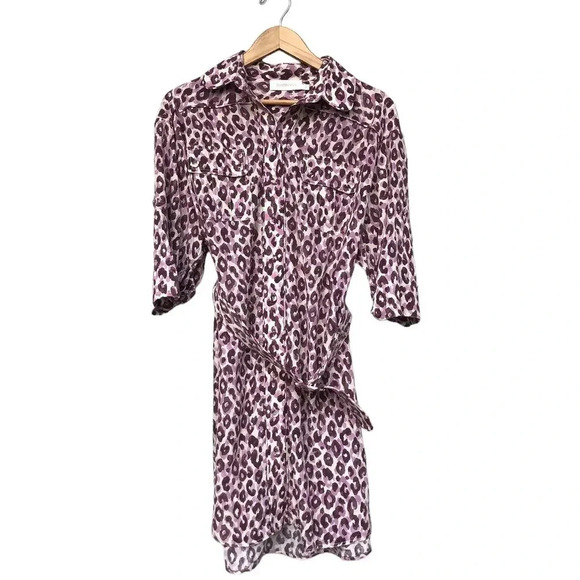 Zimmerman Super Eight Safari Leopard Print Silk Shirt Dress Belted Size 2 - Picture 3 of 6